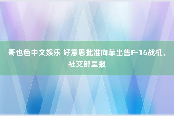 哥也色中文娱乐 好意思批准向菲出售F-16战机，社交部呈报